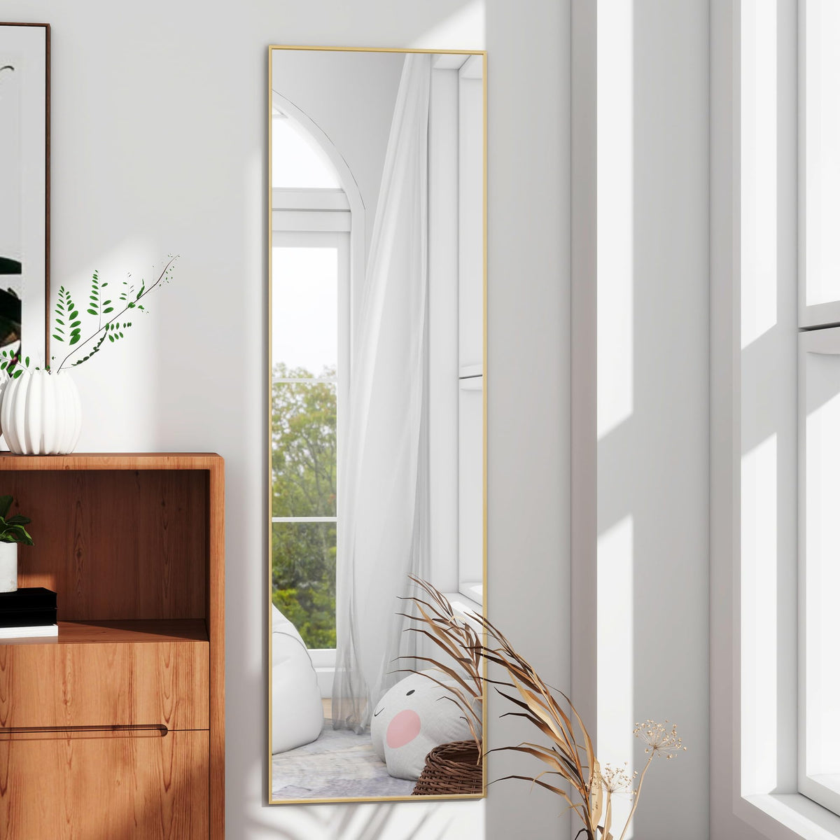 48"x 14" Over the Door Mirror Full Length, Full Body Mirror, Gold