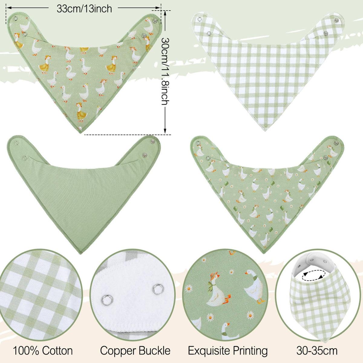 4 Pcs Goose Baby Bandana Bib Funny Goose Cotton