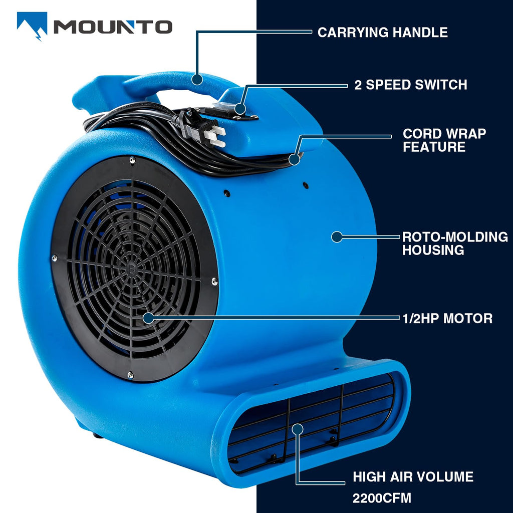 2200 CFM 1/2 HP Commercial Air Mover Floor Drying Fan