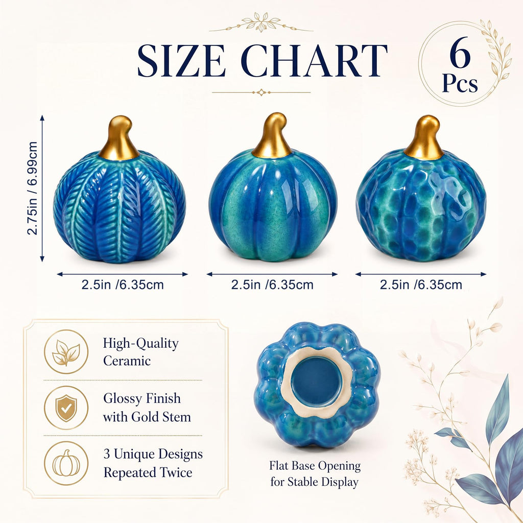 6 Pcs Coastal Ceramic Pumpkins Fall Table Centerpieces