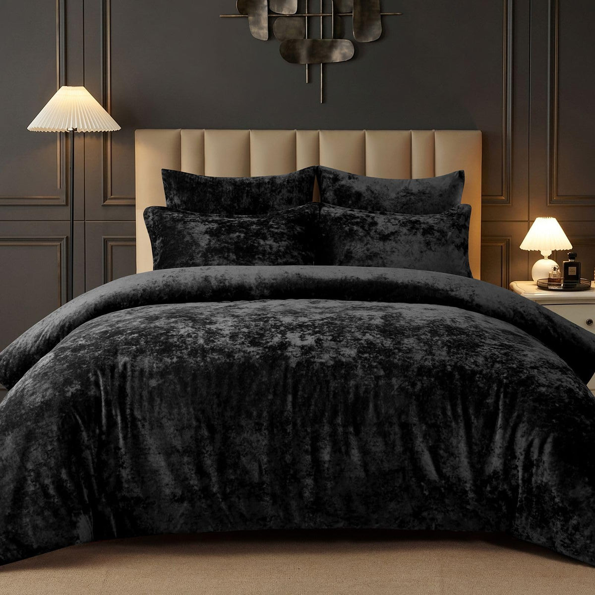 Crushed Velvet Comforter King Black, 5-Pc Winter Set