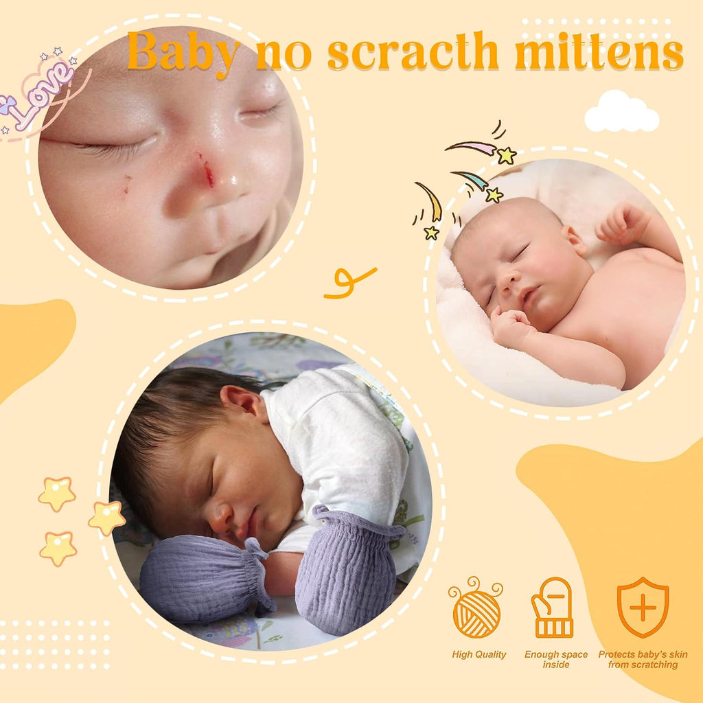 Muslin Baby Mittens, 100% Cotton No Scratch Soft Breathable Gloves for Boys and Girls