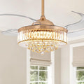 48" Gold Crystal Retractable Ceiling Fan with Light & Remote
