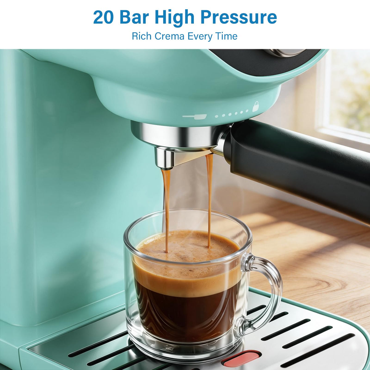 Espresso Machine, Compact Espresso Maker with Milk Frother, Blue