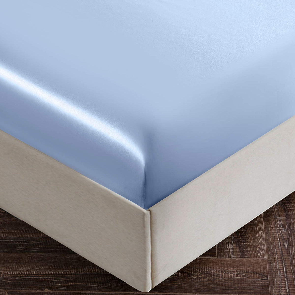 22 Momme Mulberry Silk Fitted Sheet Only, Premium Silk Bottom Sheet with 14-18" Deep Pocket, Light Blue