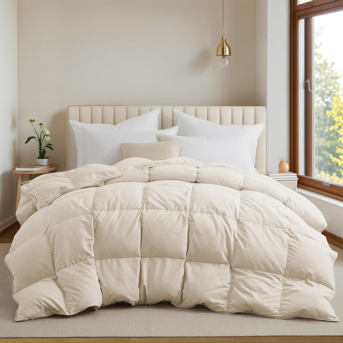 Goose Feather Down Fiber Comforter, All Season Duvet Insert with Soft Downproof Cover