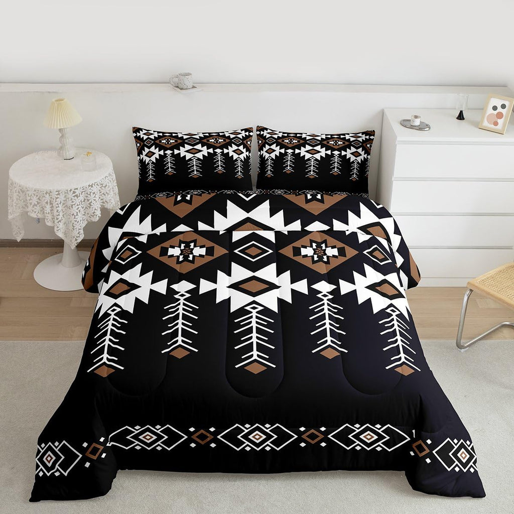 Rustic Western Queen Bedding Set, Boho Aztec Comforter Set