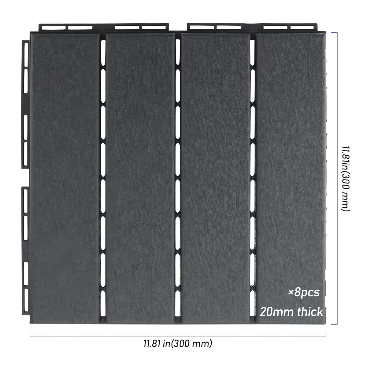 8 PCS 11.8 x 11.8 Inch Plastic Interlocking Deck Tiles, Patio Deck Tile, Wood Slat Composite Interlocking Decking Tile