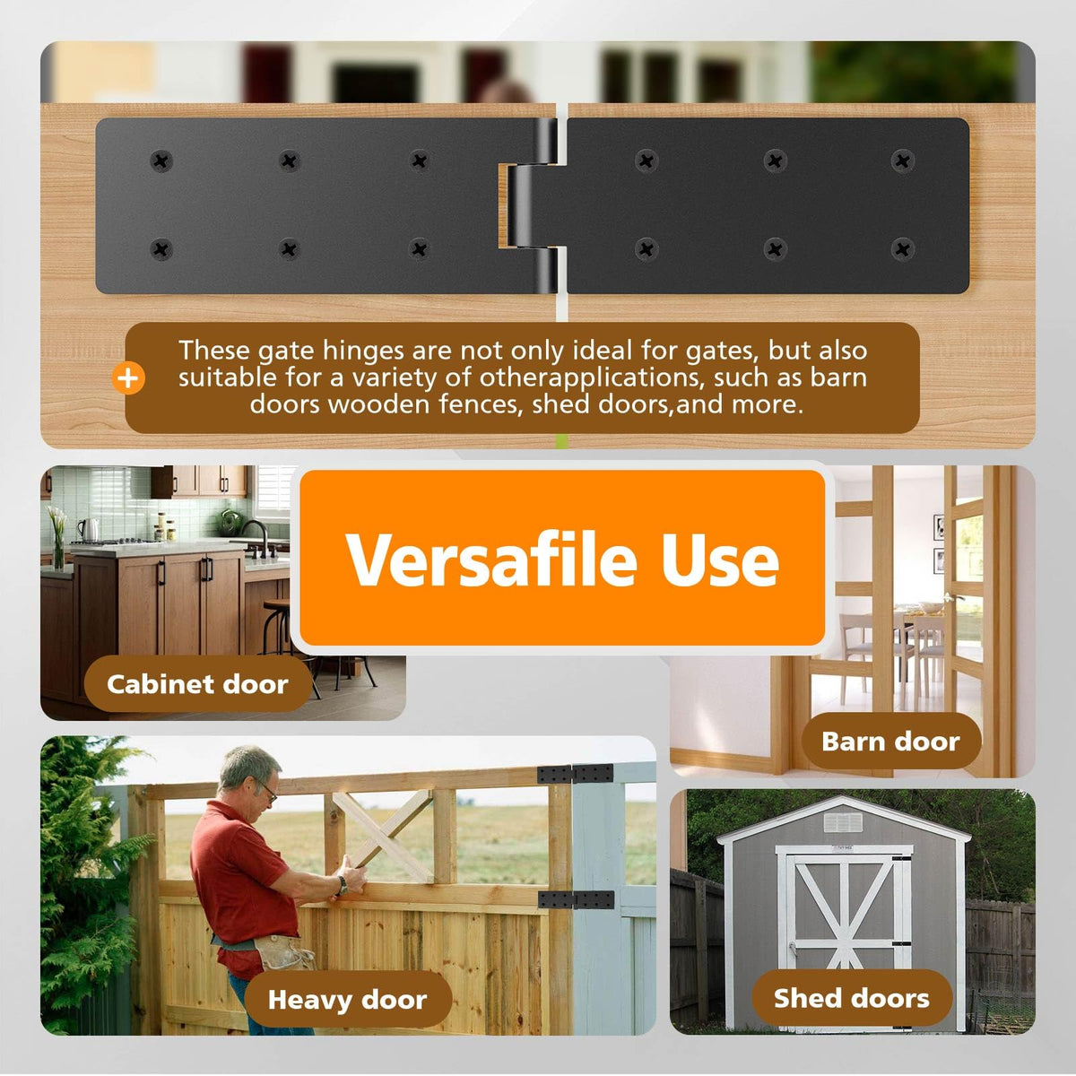 Heavy Duty Gate Hinges, Black Gate Hinges with Screws, Heavy Duty Door Hinges