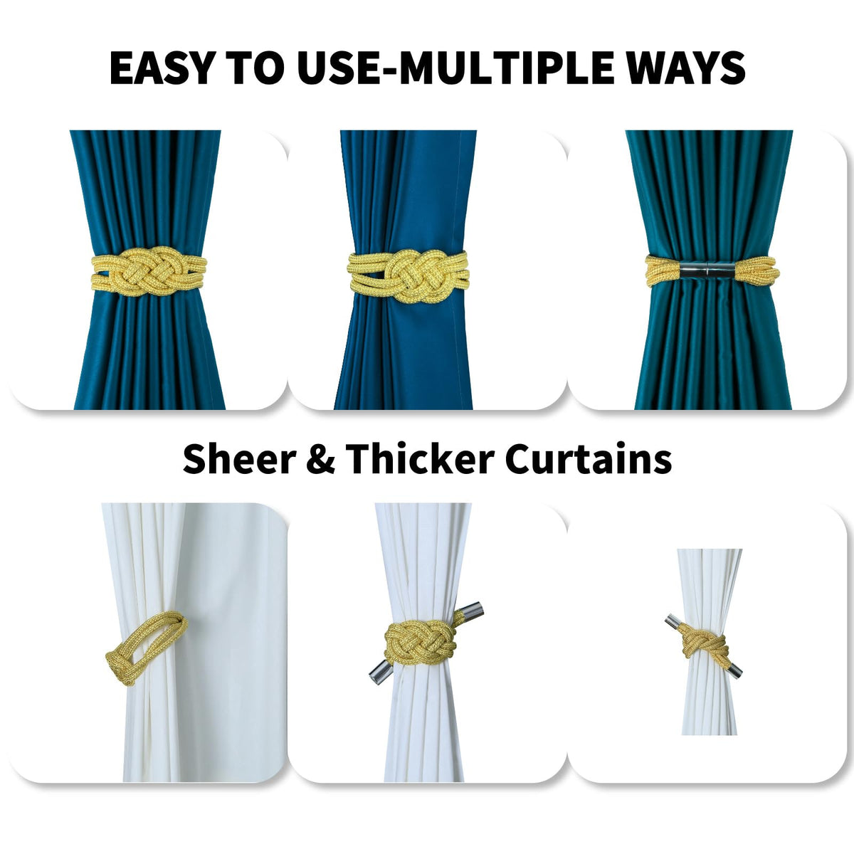Magnetic Curtain Tiebacks, Decorative Curtain Holdbacks - 4 Pack