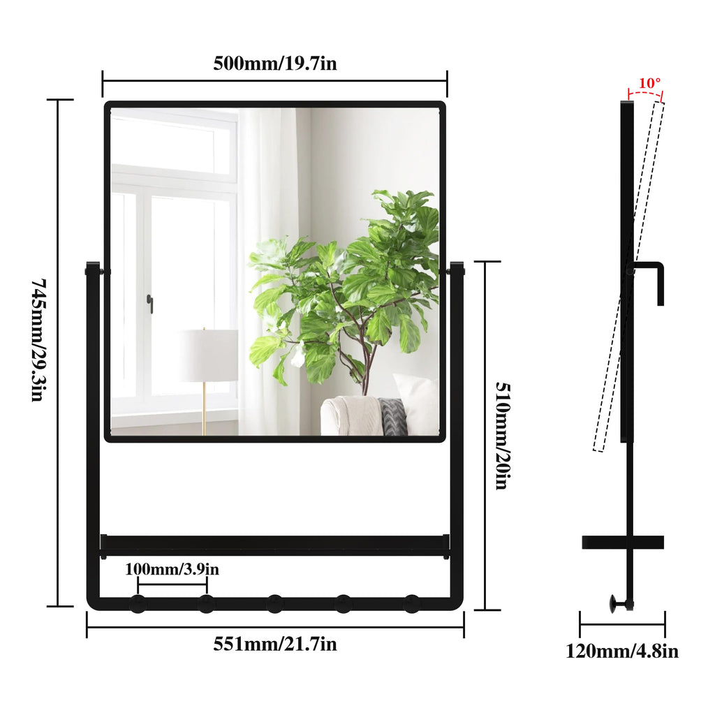 Wall Mirror with Shelf and Hooks 29.5" x 21.7" Bathroom Mirror
