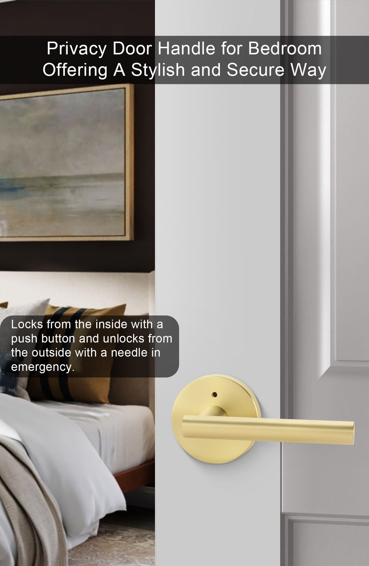 Gold Interior Door Handles, Brushed Gold Privacy Lever Door Handle, Heavy Duty Interior Bedroom Door Lever Pack (8