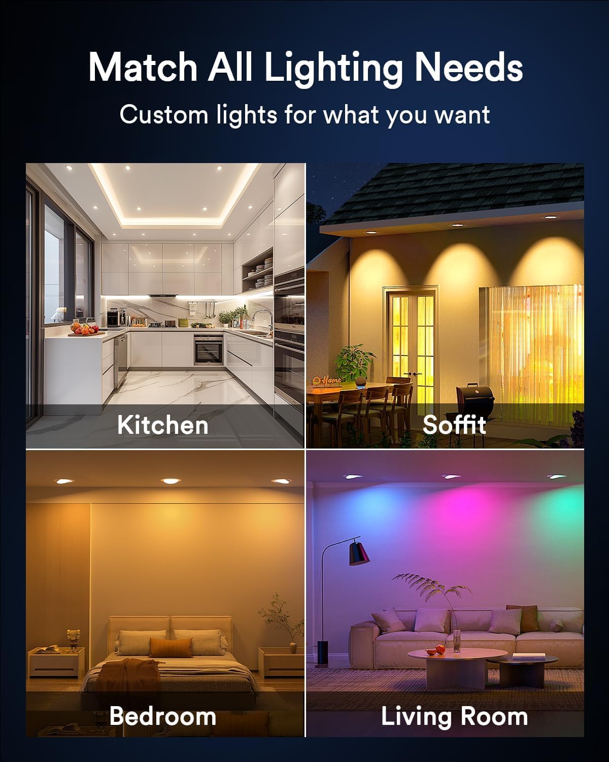 Smart Gimbal Recessed Lighting 4'', RGBWW WiFi Ceiling Can Light