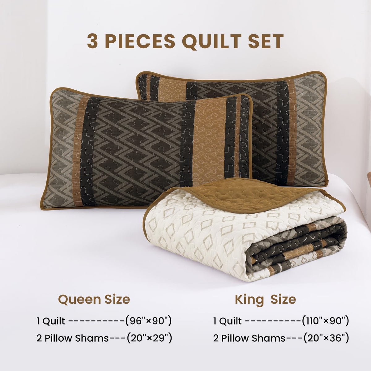 Quilt, Striped Fall Bedding Set, Boho Bedspread, Brown