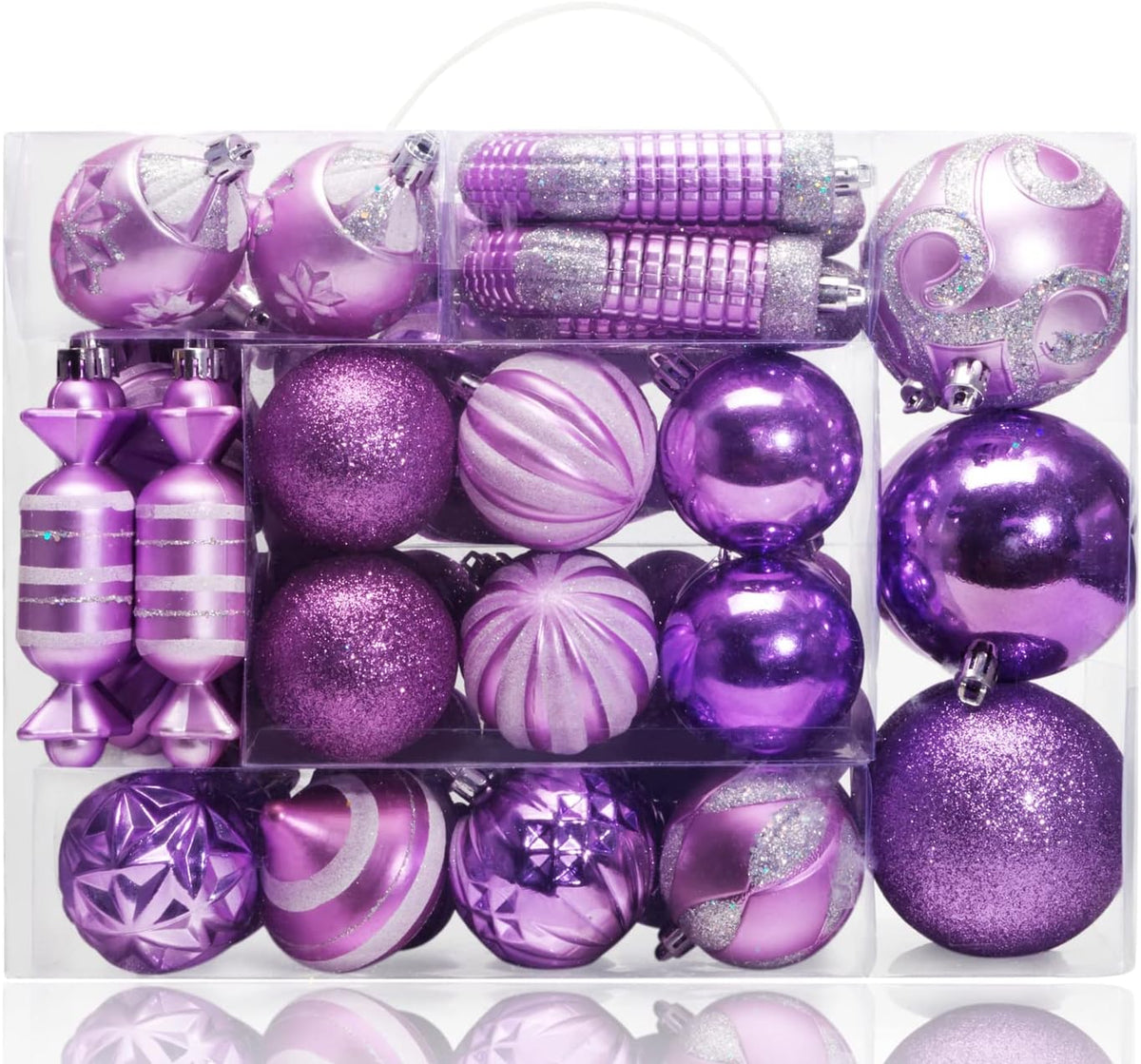 81ct Christmas Ball Ornaments Holiday Tree Decorations in a Reusable Hand-Help Gift Box for Xmas Tree Decor(Light