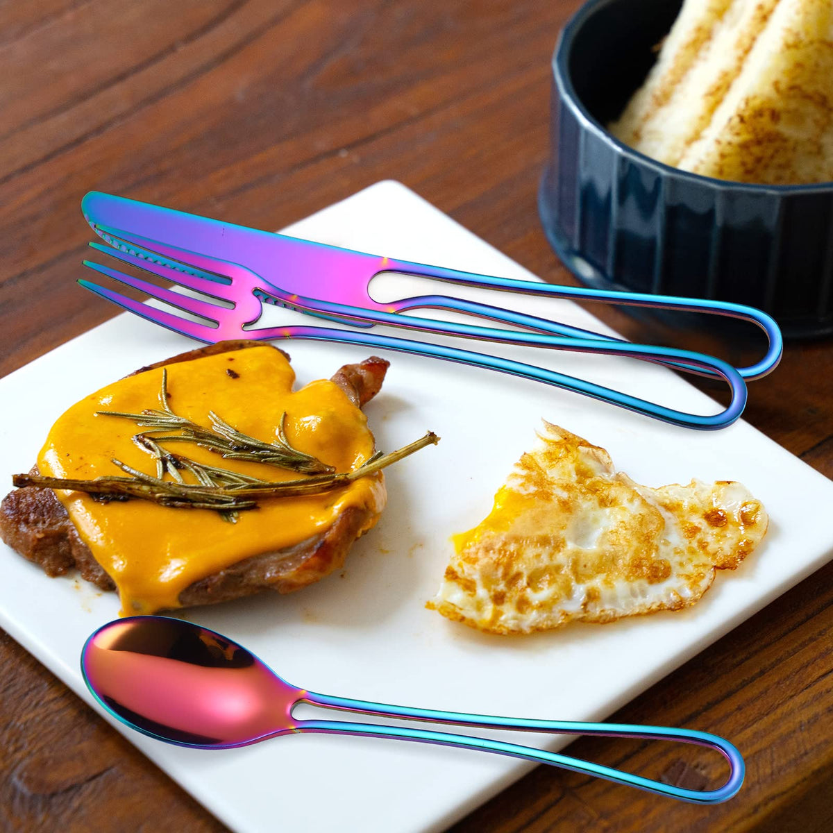 A·HOUSEWARE Iridescent Silverware Hollow Design 20 Piece Stainless Steel Flatware Set of 4 include Forks Spoons
