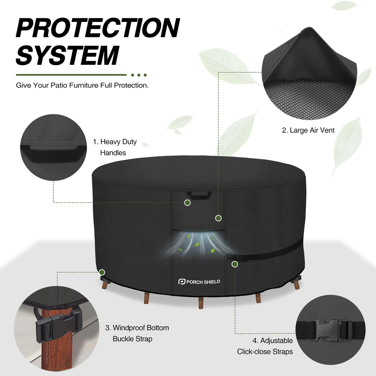 Waterproof 600D Round Patio Table Cover 96 inch, Black
