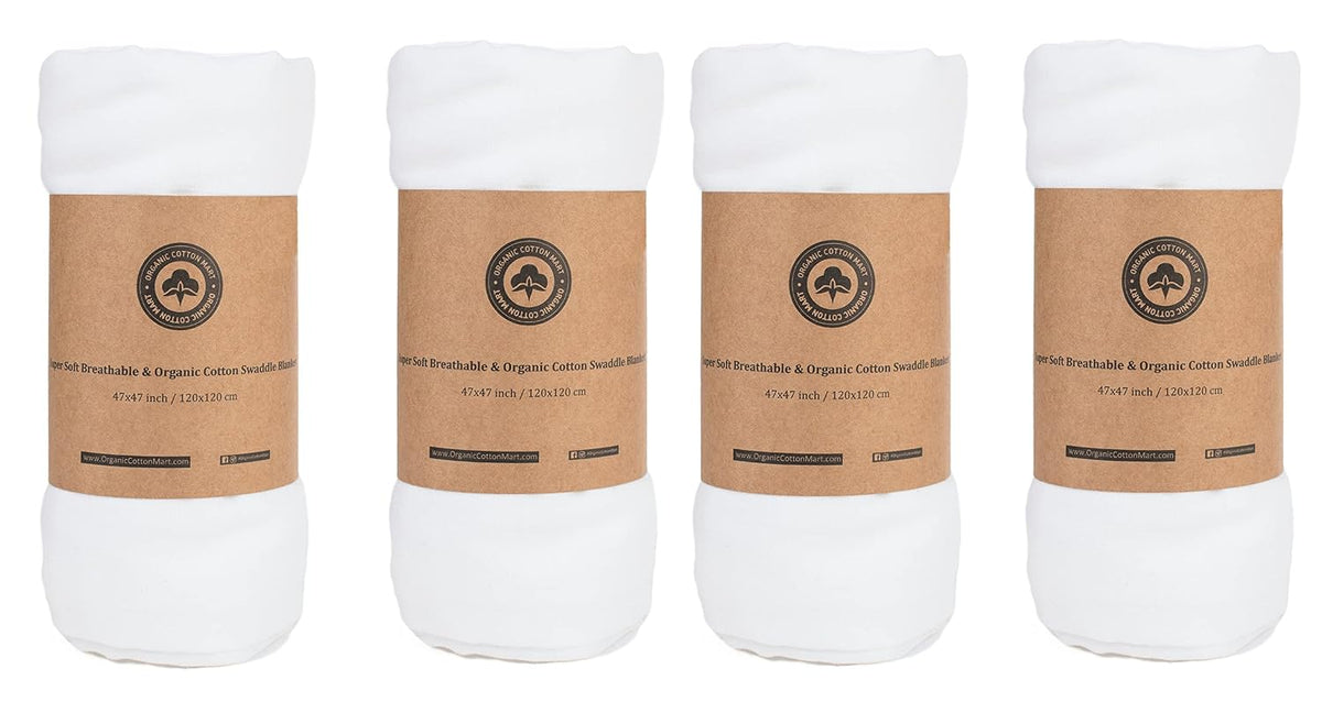 Cotton White Swaddle Blankets - 4 Piece Set of Organic Gauze Muslin Swaddle Blankets - Breathable and Multi-Purpose