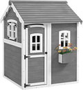 50x50x72in Kids' Outdoor Wooden Playhouse Includes Two Doors Two Windows Safety Floor PlanterBox for Children Ages 3