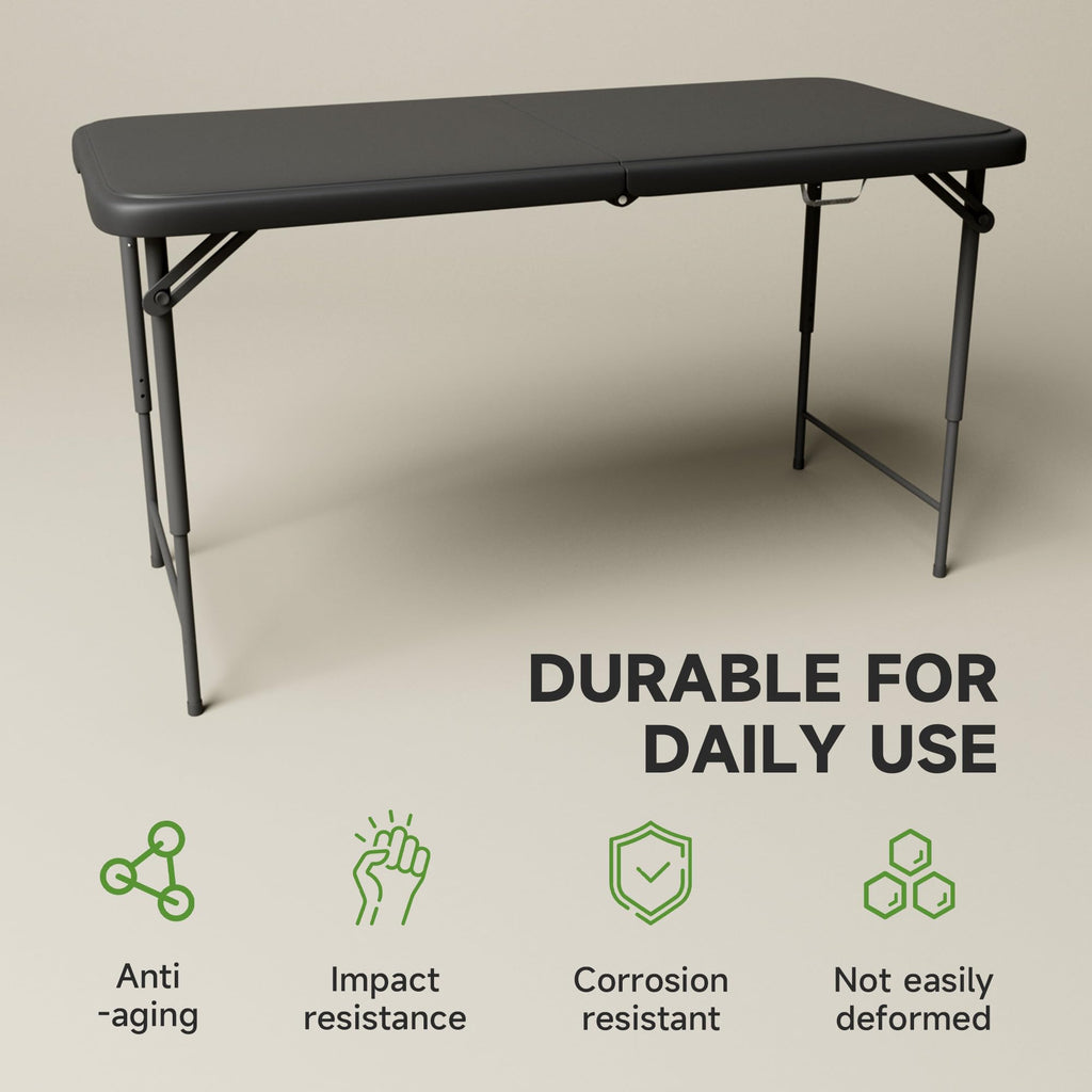 4 FT Folding Table, 3-Position Adjustable Height, Heavy Duty 400 lbs Capacity, Portable Table for Camping, Party