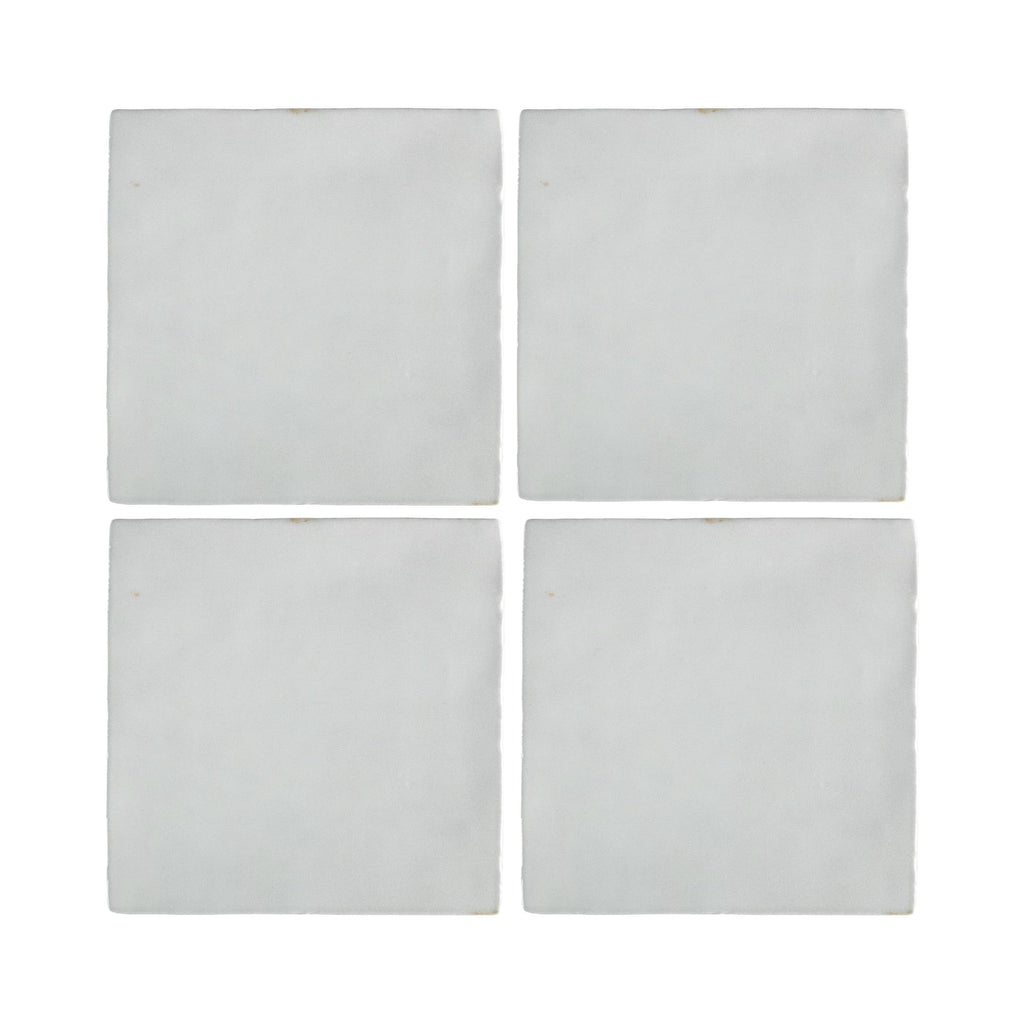5x5 Glossy White Zellige Look Ceramic Wall Tile - Handmade Style Square Field Tile (4 Pieces)
