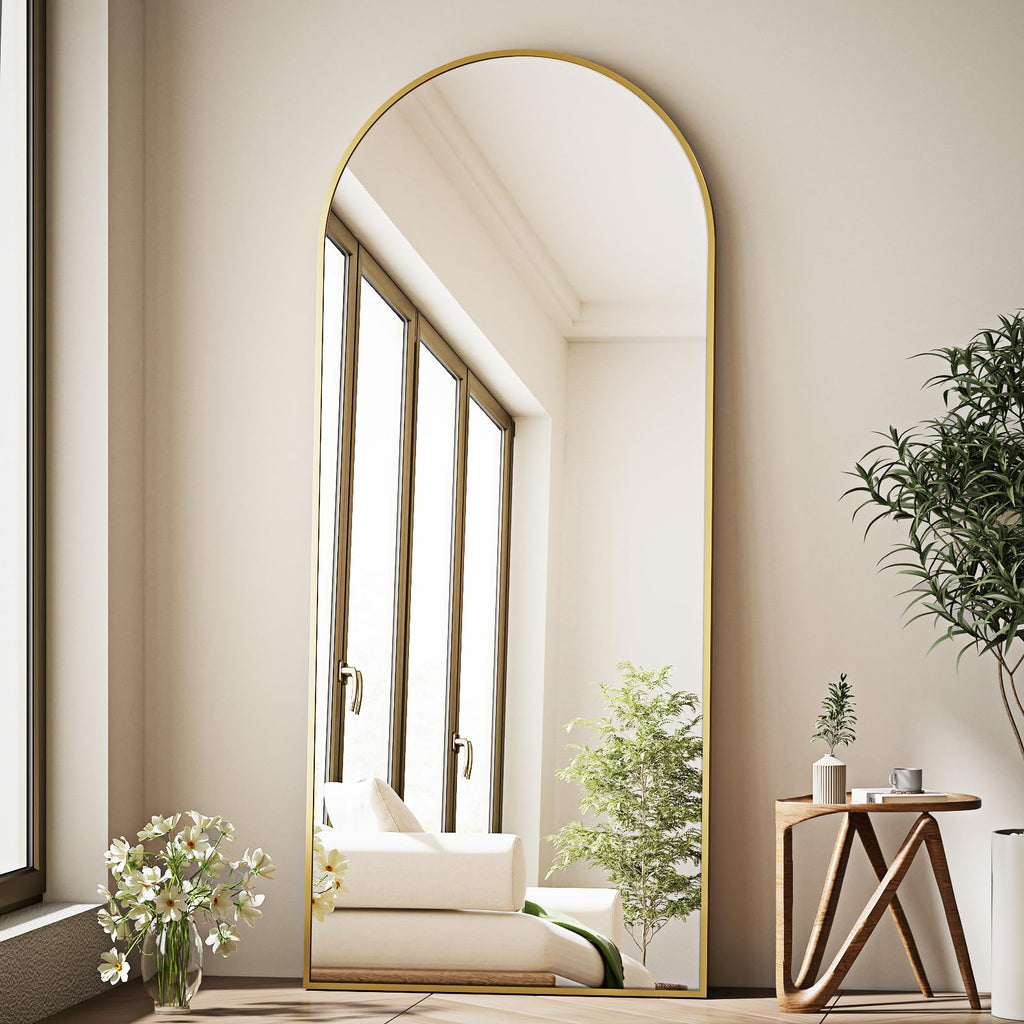 Arched Full Length Mirror - 65" x 24" Floor Mirrors,Gold