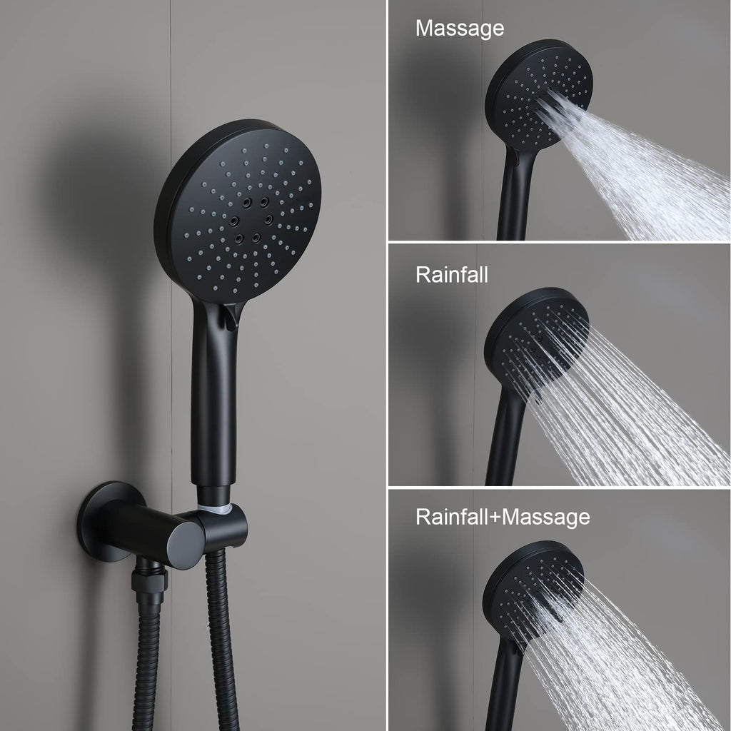 Matte Black Shower Head with Handheld,Rain Shower System Faucet Set