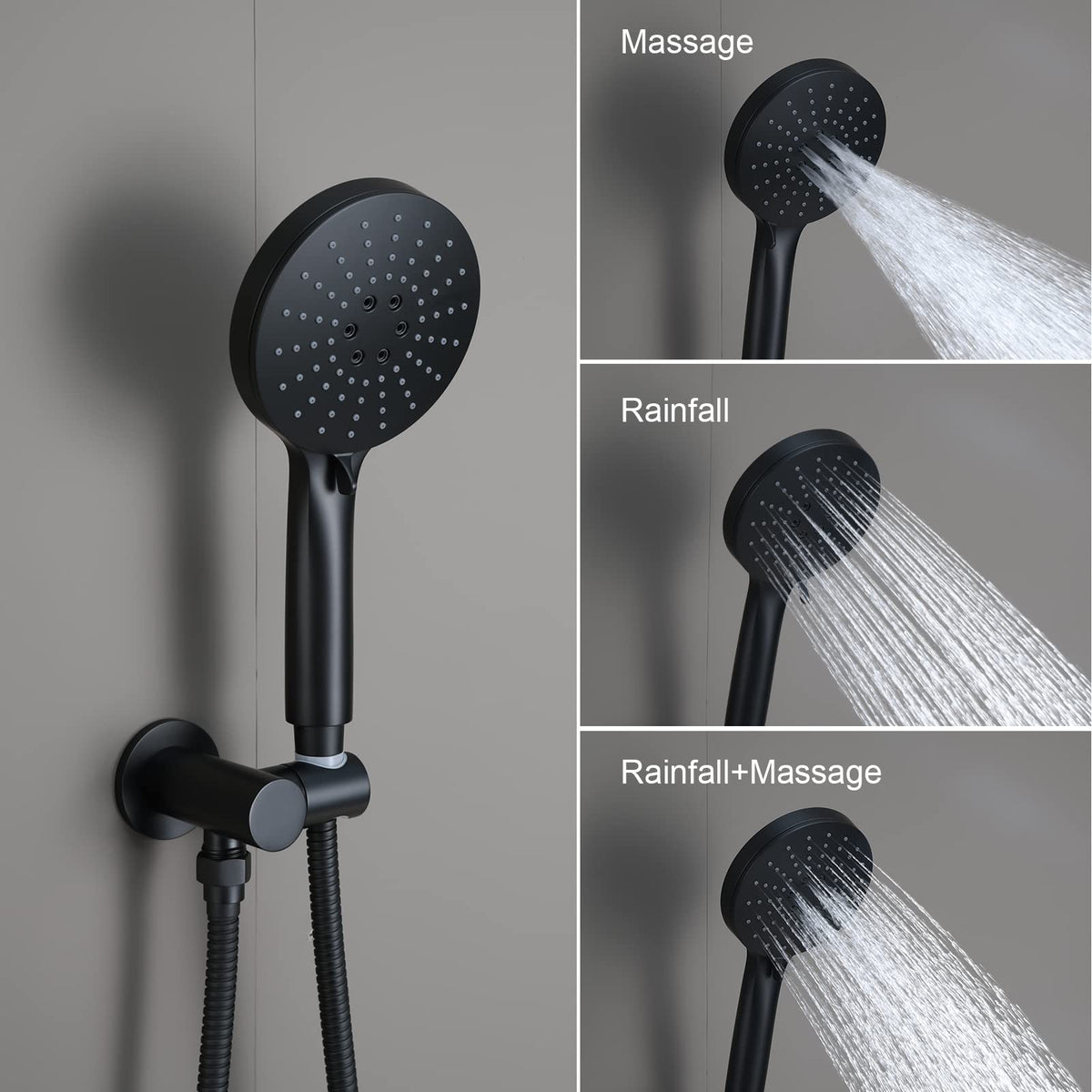 Matte Black Shower Head with Handheld,Rain Shower System Faucet Set