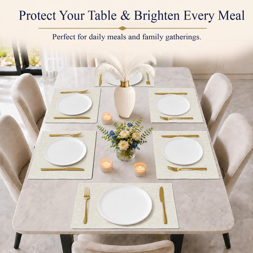 Cloth Placemats Set of 6, Cotton Linen Blend Place Mats, Neutral Beige