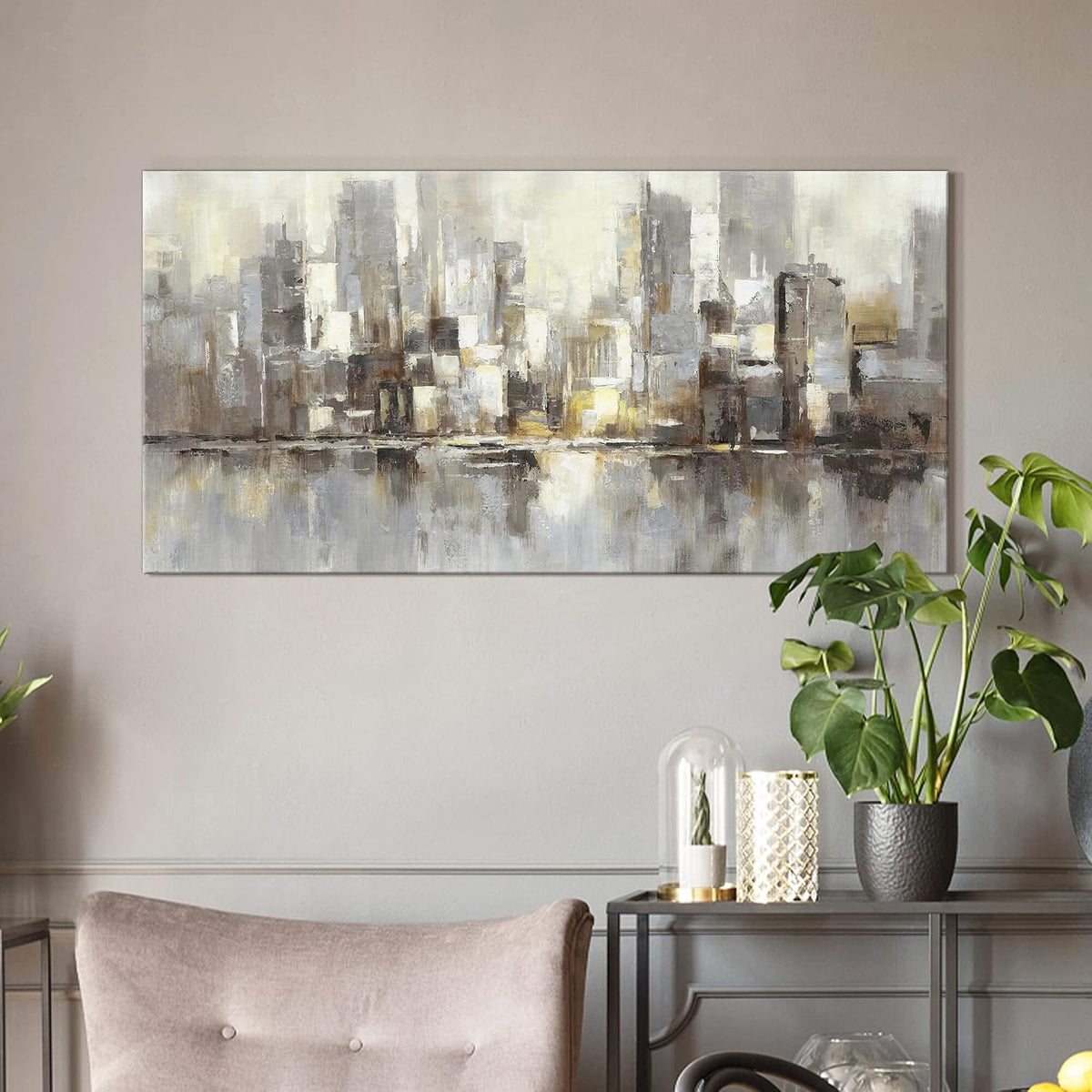 Skyline Wall Art Canvas Bedroom: City Abstract Painting Modern Cityscape Building Picture Contemporary Urban