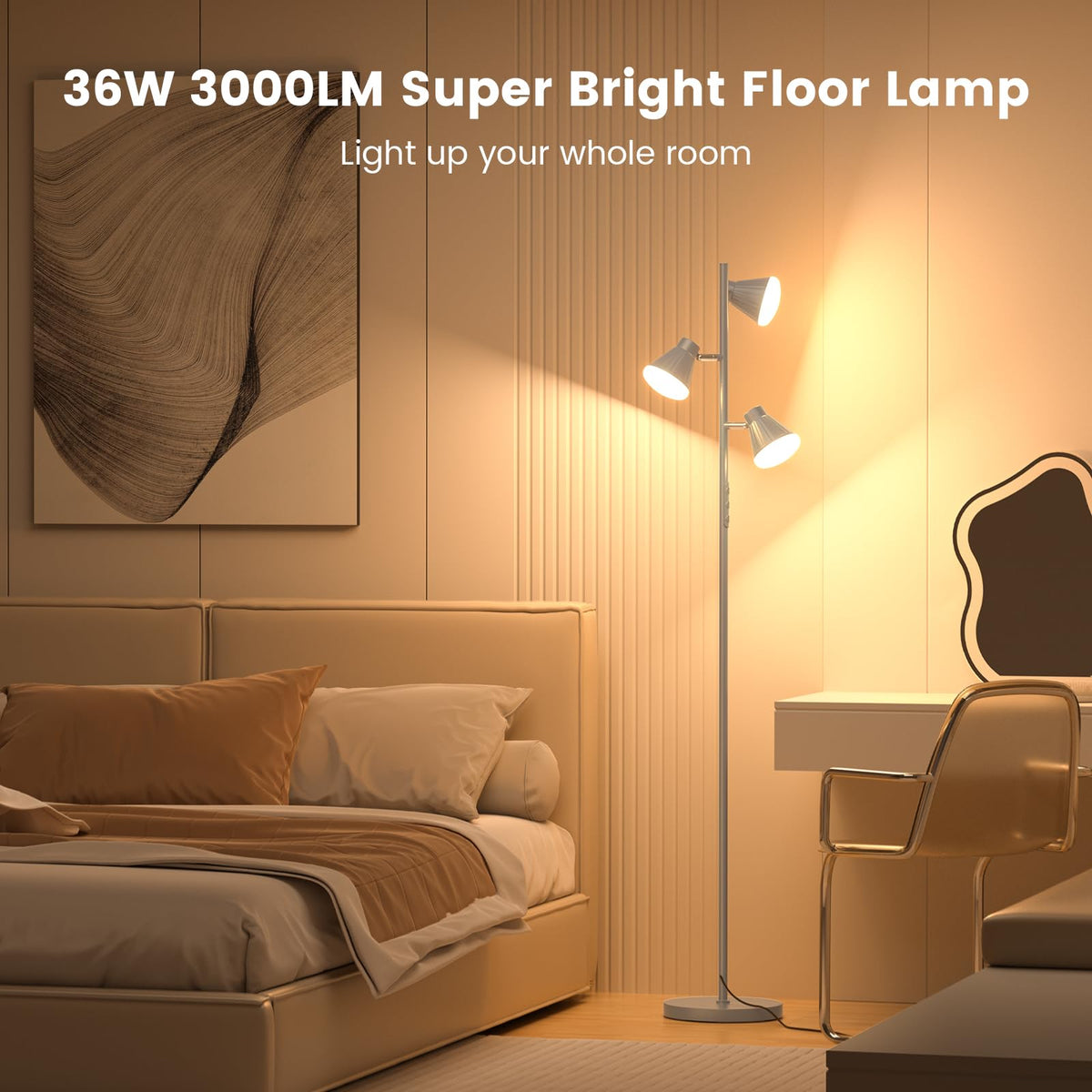36W LED Tree Floor Lamp with Remote Bedroom