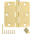Door Hinges Satin Brass - 3 Pack Gold Door Hinges 3.5 Inch Rounded Interior Door Hinge with 1/4" Radius - 3 1/2