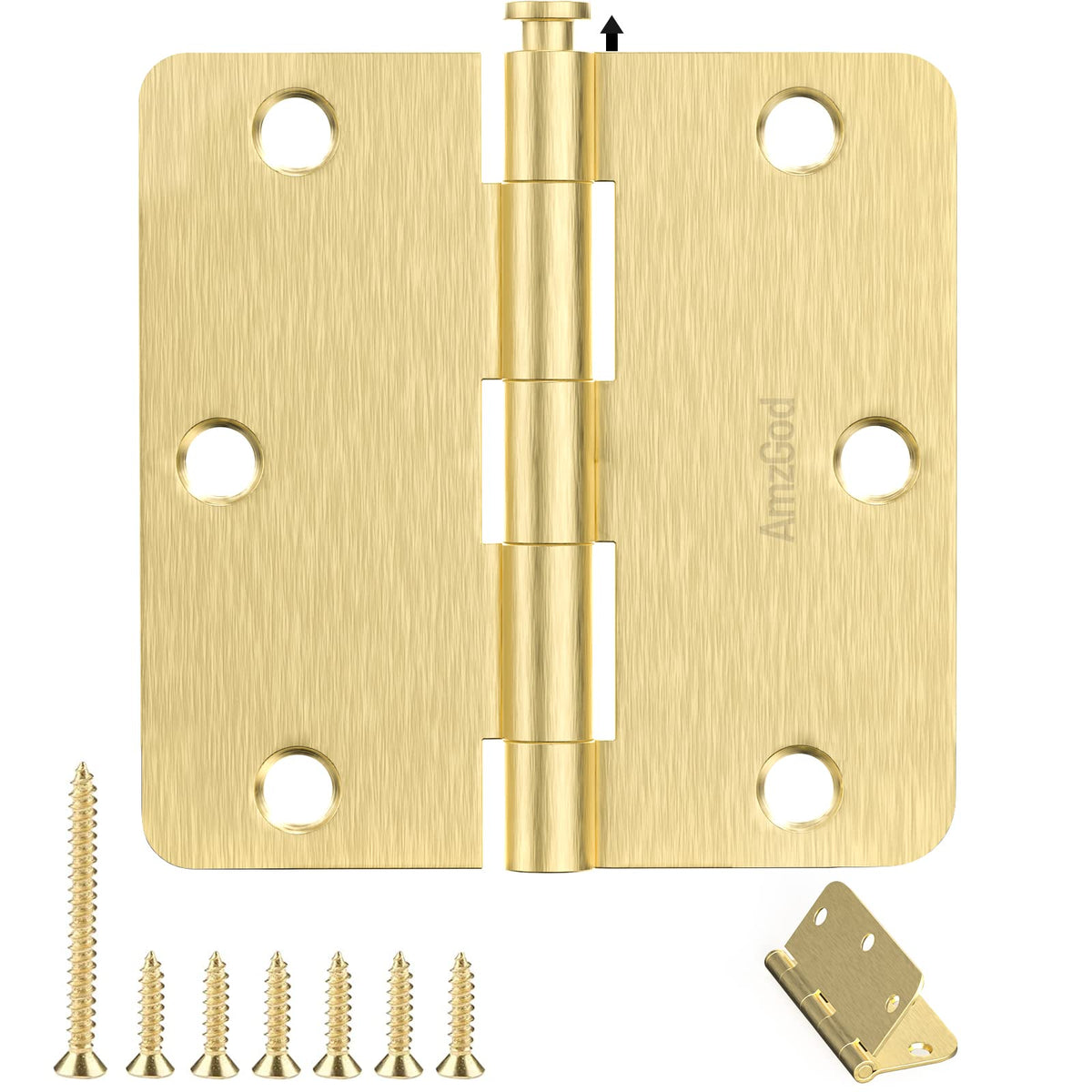 Door Hinges Satin Brass - 3 Pack Gold Door Hinges 3.5 Inch Rounded Interior Door Hinge with 1/4" Radius - 3 1/2