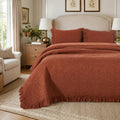 Quilt Set Cotton Luxury Farmhouse Comforter Set Burnt Orange Matelasse Coverlet Set Ruffle Bedspread 3-Piece