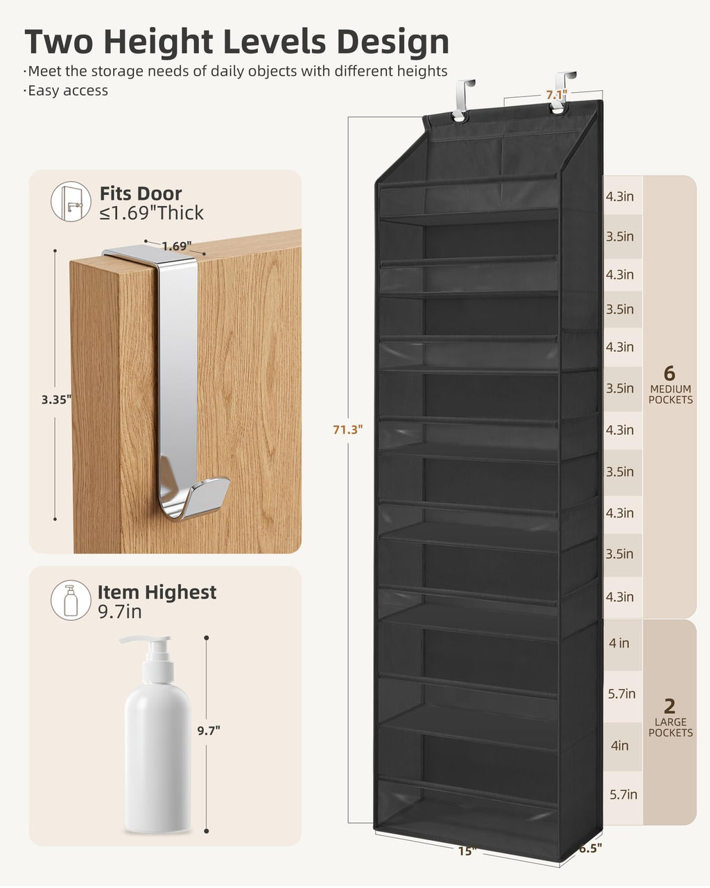 Over Door Organizer Hanging Shelves Large Clear Deep Pockets