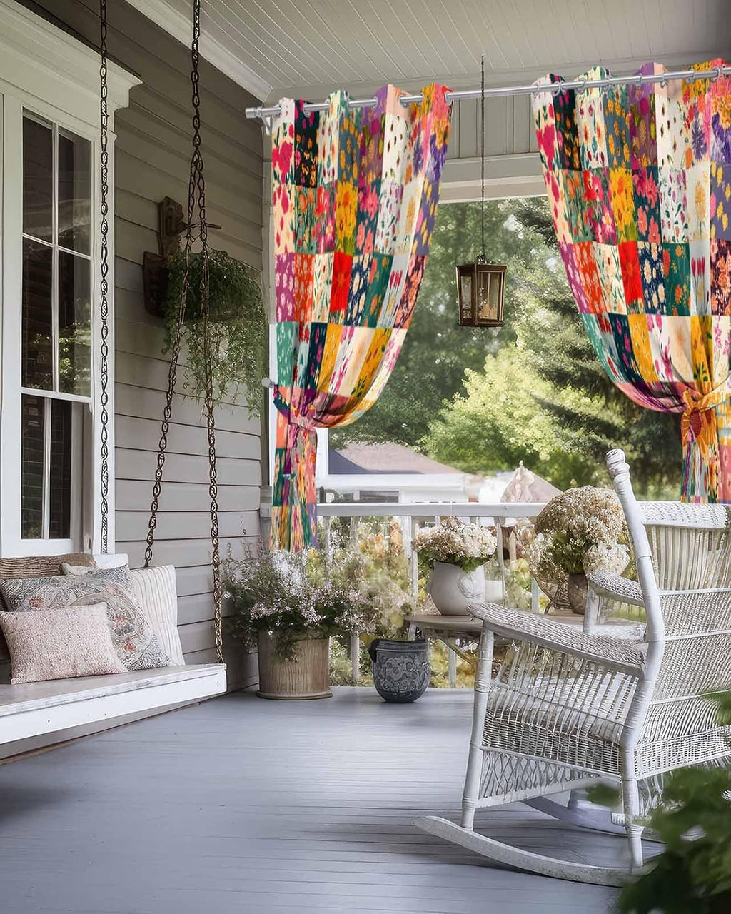 Vintage Flowers Outdoor Curtains (Set of 2 Panels) Waterproof,Wildflower Floral Boho Daisy Botanical Grommet Privacy Curtain Drapes