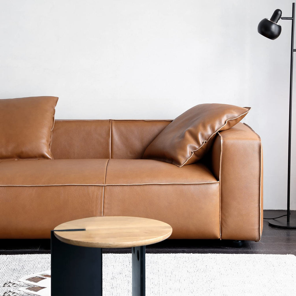 Luxury Mid-Century Modern 3-Seater Lounge Sofa with Extra-Wide Armrest Seat Apartment Dorm Bedroom Office, Genuine