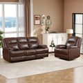 Genuine Leather Manual Recliner Sofa Furniture Set, Included Single Recliner Chair and 3 Seat Sofa, Modern Durable