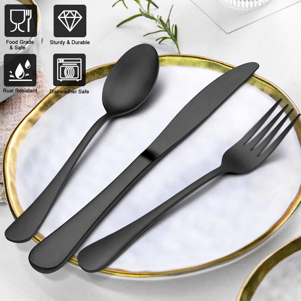 40 Piece Matte Black Silverware Set, Stainless Steel Black Flatware Cutlery Set for 8, Fancy Kitchen Utensil