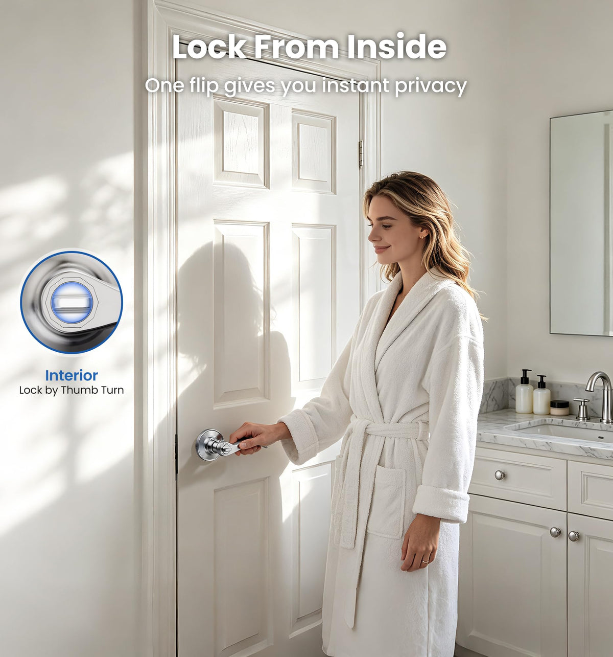 6 Pack Interior Privacy Door Handle Levers Lock Keyless, Satin Nickel