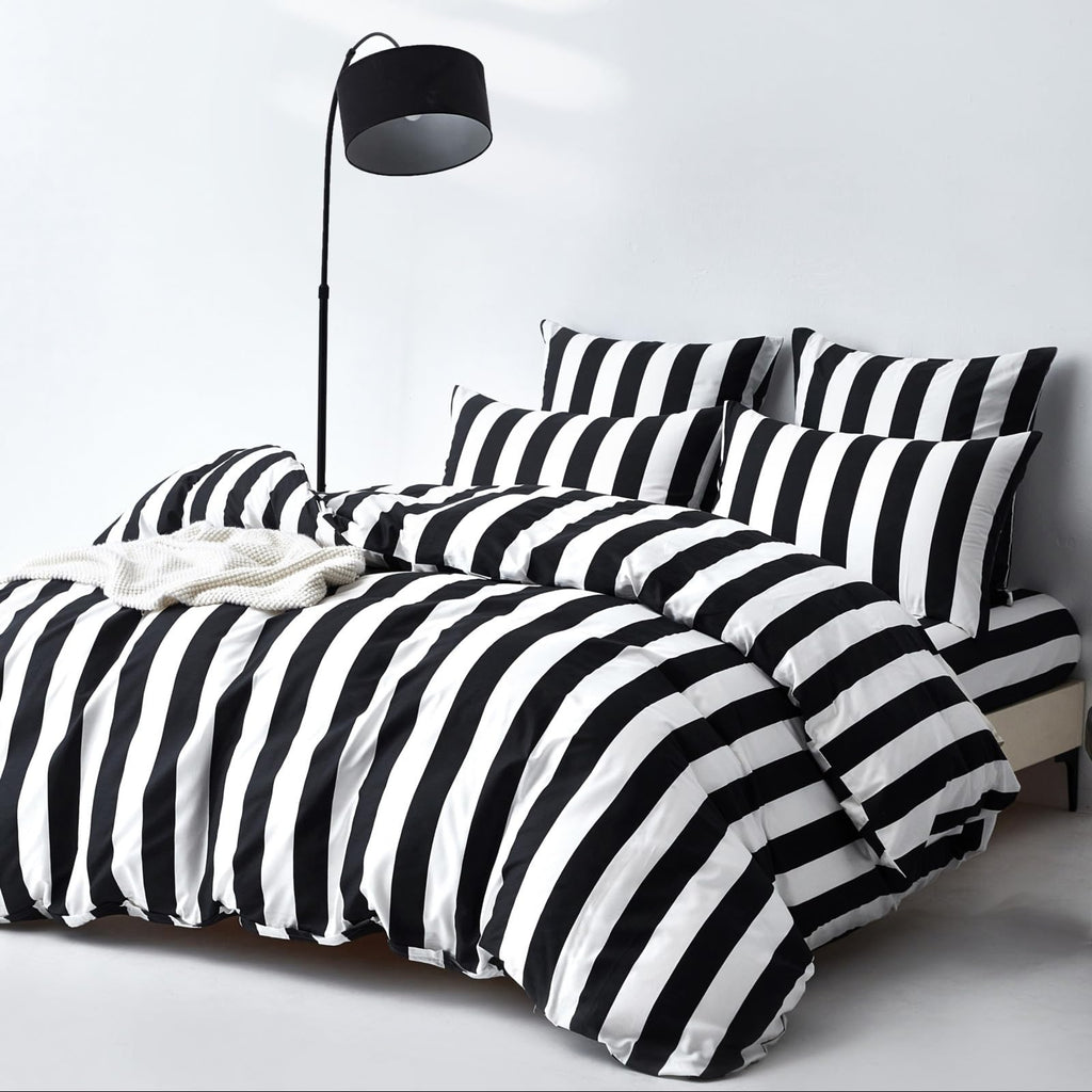 Black White Stripe Duvet Cover Set 100% Cotton Twill Bedding