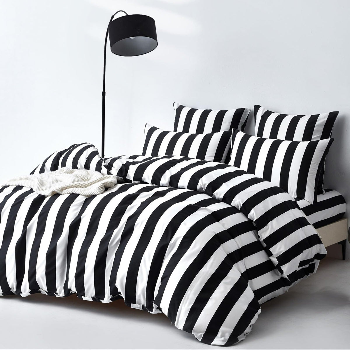 Black White Stripe Duvet Cover Set 100% Cotton Twill Bedding