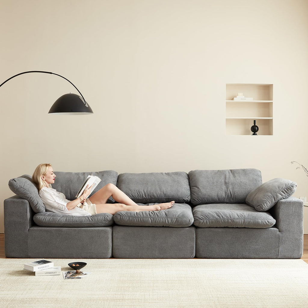 Modular Sectional Sofa, 3-Piece Corduroy Couch with Chaise, Deep Seat Oversized Lounge Sofa, Convertible Comfy Couch