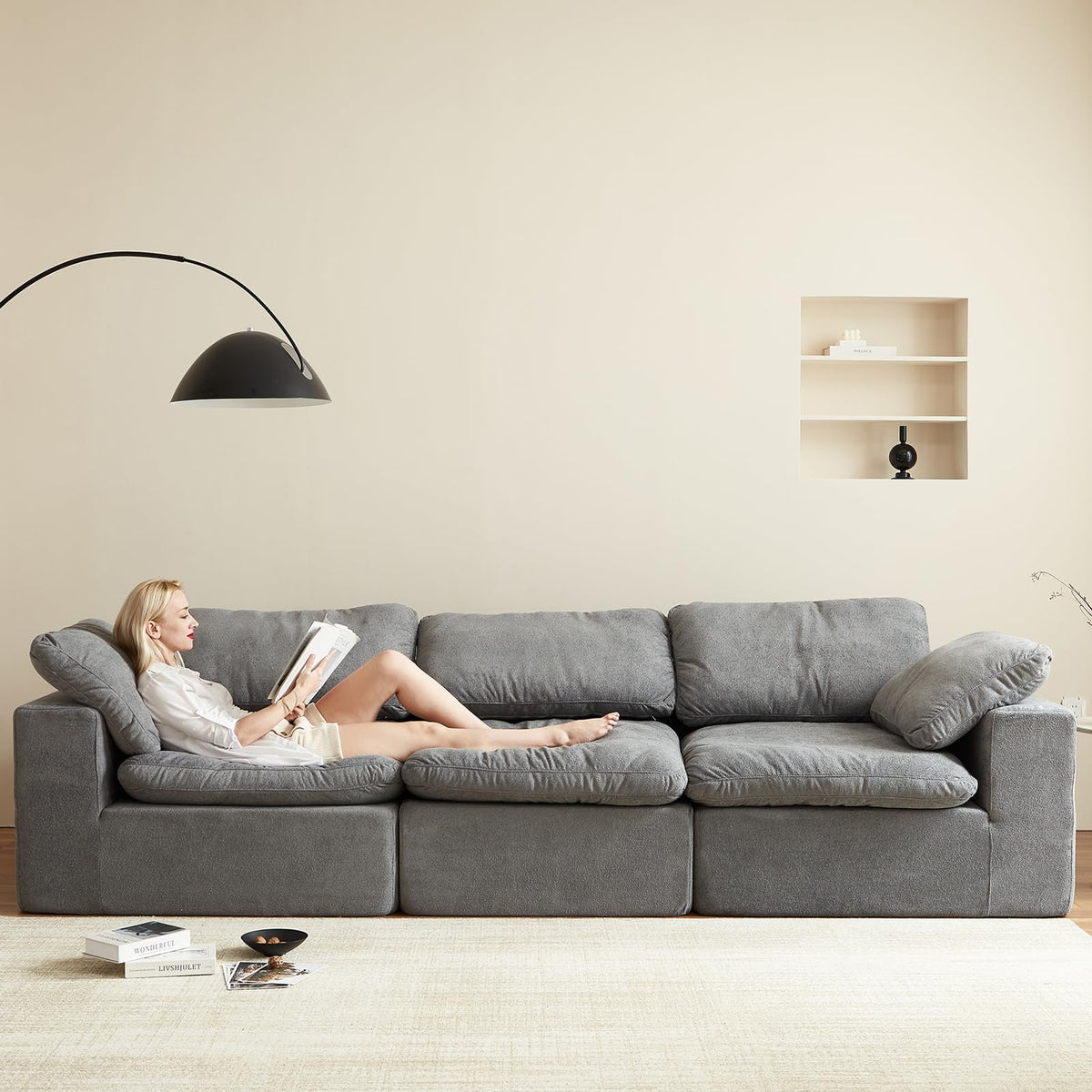 Modular Sectional Sofa, 3-Piece Corduroy Couch with Chaise, Deep Seat Oversized Lounge Sofa, Convertible Comfy Couch