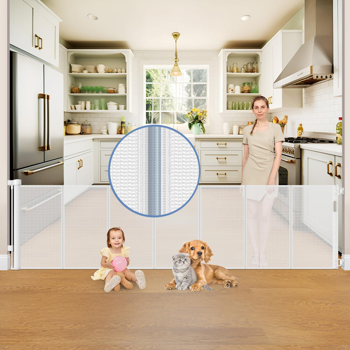 Reinforced 150 Inch Retractable Baby Gates for Doorways Extra Wide Baby Gates for Large Openings Child Gate for Wide