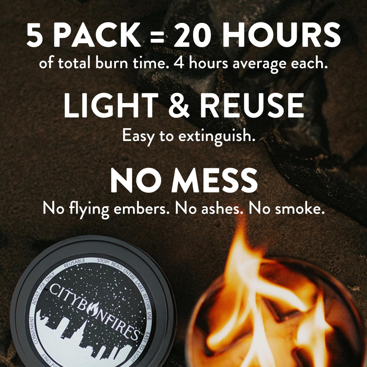 Portable Fire Pit - Mini Fire Pit, Table Top Firepit, No Wood, No Embers, 3-5 Hours of Burn Time - Food Safe for