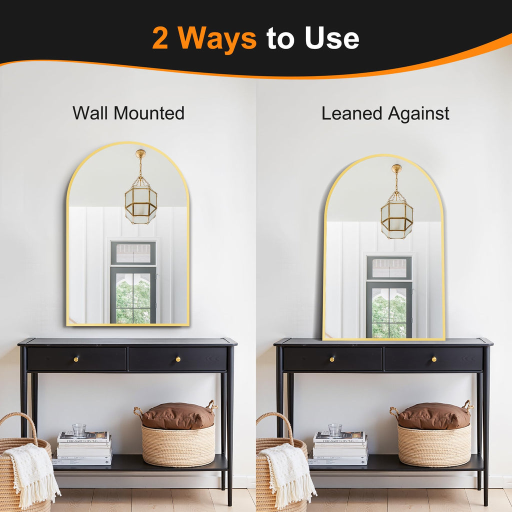 Arched Bathroom Mirror, 24"x36", Gold