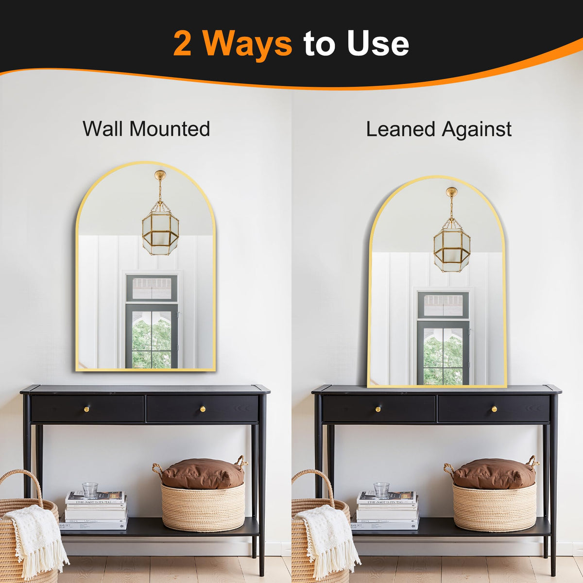 Arched Bathroom Mirror, 24"x36", Gold