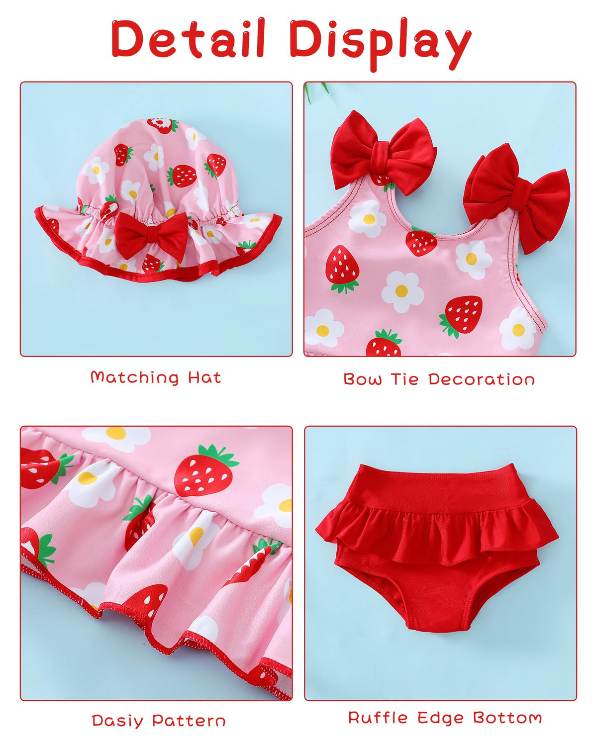 Toddler Girl Bathing Suit Infant Baby Girl Swimsuit 2 Piece Red Strawberry Baby Girl's Bikini Summer