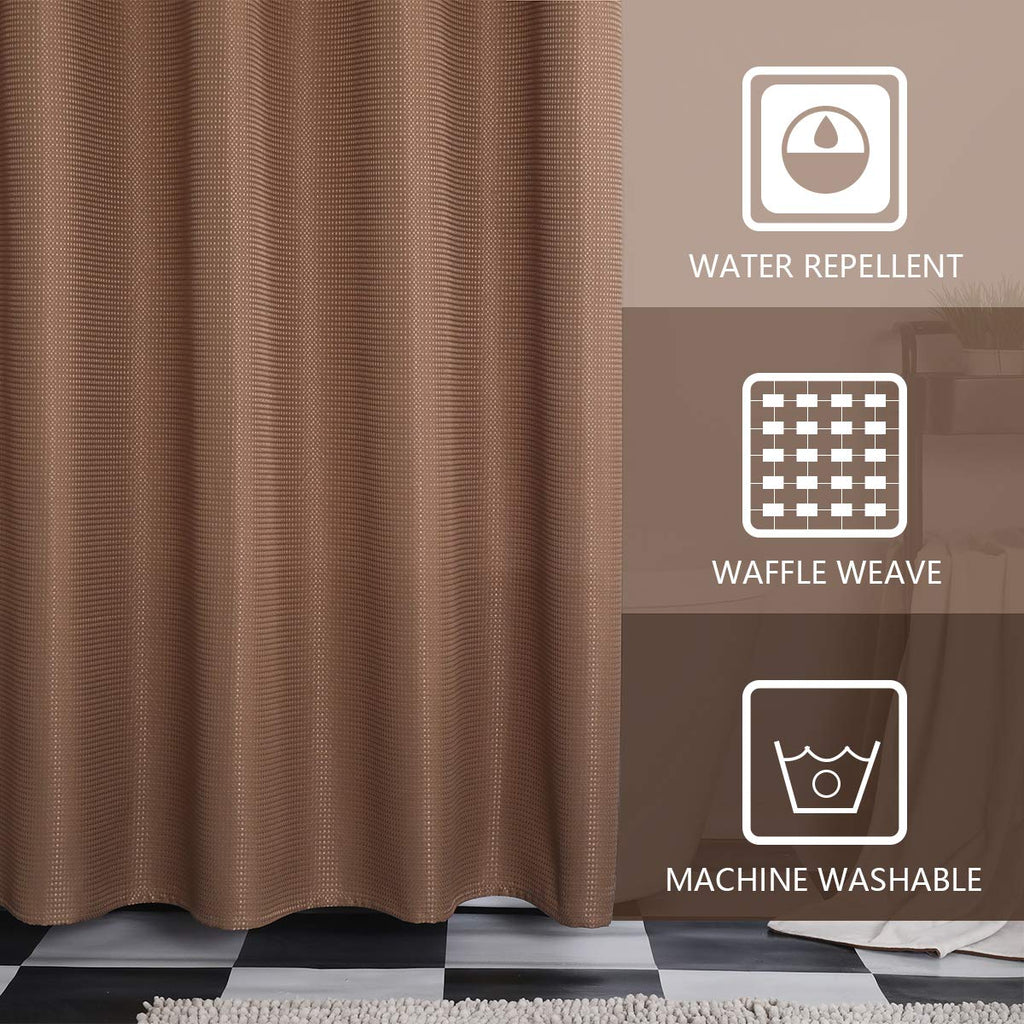 Brown Shower Curtains 72 inches Long Waffle Fabric Farmhouse Modern Square Textured Shower Curtains with Hooks